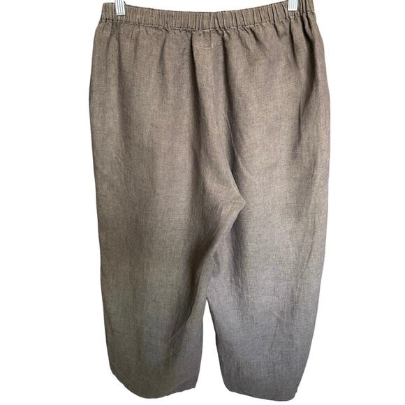 Flax Flowing Pant Linen Elastic Waist Wide Leg Flare Roomy Fit Brown Size Medium - Picture 5 of 10